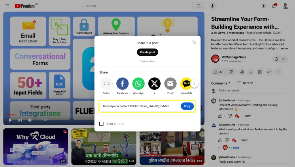 Share a YouTube video on Twitter using video URL